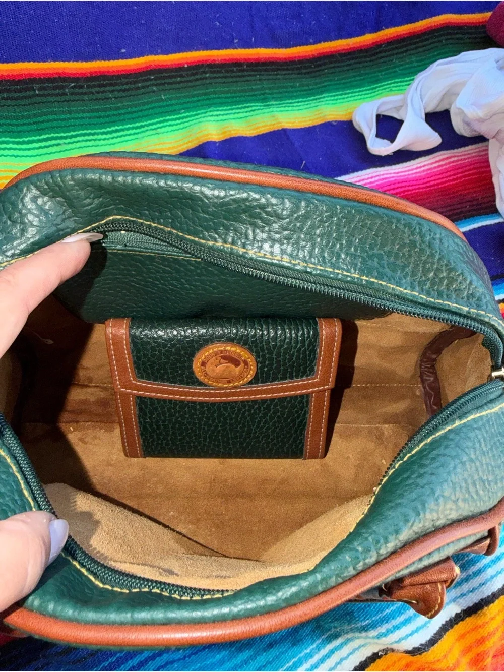 Dooney & Bourke(inspired)Green Leather Satchel with Brown Trim